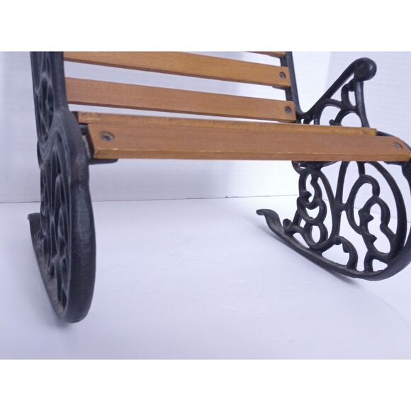 Vintage Cast Iron and Wood 10" Miniature Rocking Doll / Teddy Bear Bench - Picture 9 of 16